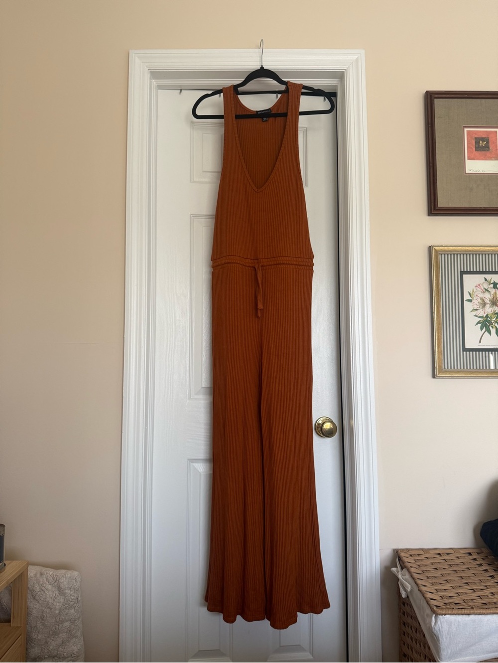 Beyond Yoga Ribbed Deep-V Jumpsuit in Rust Orange